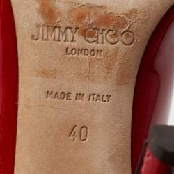 Pre Owned حذاء كعب عالي جيمي تشو أنوك جلد أحمر لامع بمقدمة مدببة مقاس 40