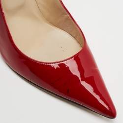 Pre Owned حذاء كعب عالي جيمي تشو أنوك جلد أحمر لامع بمقدمة مدببة مقاس 40