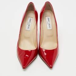 Pre Owned حذاء كعب عالي جيمي تشو أنوك جلد أحمر لامع بمقدمة مدببة مقاس 40