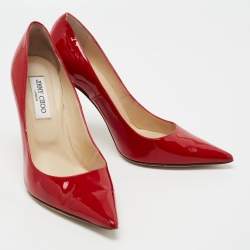 Pre Owned حذاء كعب عالي جيمي تشو أنوك جلد أحمر لامع بمقدمة مدببة مقاس 40