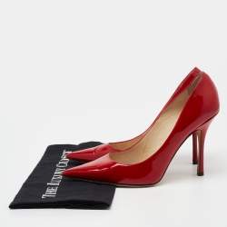 Pre Owned حذاء كعب عالي جيمي تشو أنوك جلد أحمر لامع بمقدمة مدببة مقاس 40