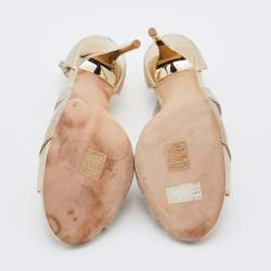 Pre Owned صندل جيمي تشو جلد وقماش لاميه ذهبي ميتاليك بحزام كاحل مقاس 41