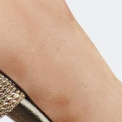 Pre Owned صندل جيمي تشو جلد وقماش لاميه ذهبي ميتاليك بحزام كاحل مقاس 41