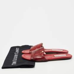 Pre Owned Jimmy Choo Red Snakeskin Leather Nanda Flat Slides Size 36
