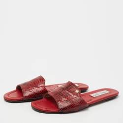 Pre Owned Jimmy Choo Red Snakeskin Leather Nanda Flat Slides Size 36