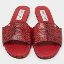 Pre Owned Jimmy Choo Red Snakeskin Leather Nanda Flat Slides Size 36