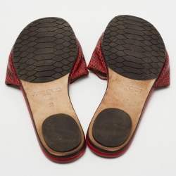 Pre Owned Jimmy Choo Red Snakeskin Leather Nanda Flat Slides Size 36