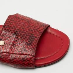 Pre Owned Jimmy Choo Red Snakeskin Leather Nanda Flat Slides Size 36