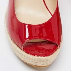 Jimmy Choo Red Patent Leather Espadrille Wedge Slingback Sandals Size 40
