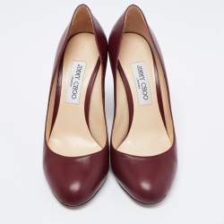 Pre Owned Jimmy Choo Dark Red Leather Billie Round Toe Block Heel Pumps Size 39