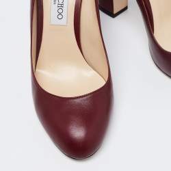 Pre Owned Jimmy Choo Dark Red Leather Billie Round Toe Block Heel Pumps Size 39