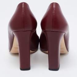 Pre Owned Jimmy Choo Dark Red Leather Billie Round Toe Block Heel Pumps Size 39
