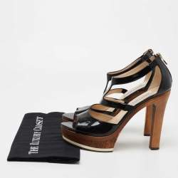 Pre Owned Jimmy Choo Black Patent Leather Ankle Strap Platform Sandals Size 39.5