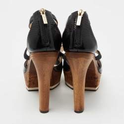 Pre Owned Jimmy Choo Black Patent Leather Ankle Strap Platform Sandals Size 39.5