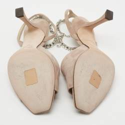 مملوكة مسبقًا Jimmy Choo Dusty Pink Suede Sae Crystal Embellished Ankle Chain Sandals Size 36
