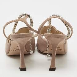 مملوكة مسبقًا Jimmy Choo Dusty Pink Suede Sae Crystal Embellished Ankle Chain Sandals Size 36