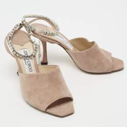 مملوكة مسبقًا Jimmy Choo Dusty Pink Suede Sae Crystal Embellished Ankle Chain Sandals Size 36