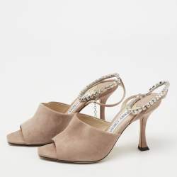 مملوكة مسبقًا Jimmy Choo Dusty Pink Suede Sae Crystal Embellished Ankle Chain Sandals Size 36