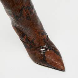 Pre Owned Jimmy Choo Brown Python Embossed Leather Knee Length Boots Size 35