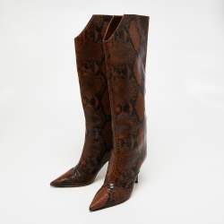 Pre Owned Jimmy Choo Brown Python Embossed Leather Knee Length Boots Size 35