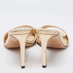 Pre Owned Jimmy Choo Gold Snakeskin Embossed Leather Slide Sandals Size 36