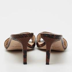 مملوكة مسبقًا Jimmy Choo Brown/Black Lizard Embossed Leather Stacey Slide Sandals Size 36