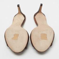 مملوكة مسبقًا Jimmy Choo Brown/Black Lizard Embossed Leather Stacey Slide Sandals Size 36