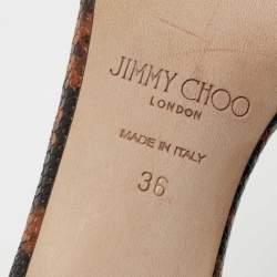 مملوكة مسبقًا Jimmy Choo Brown/Black Lizard Embossed Leather Stacey Slide Sandals Size 36