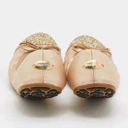 مملوكة مسبقًا Jimmy Choo Metallic Gold Satin And Glitter Cap Toe Bow Scrunch Ballet Flats Size 38