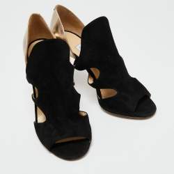 Pre Owned Jimmy Choo Metallic/Black Suede And Leather Cutout Sandals Size 39 