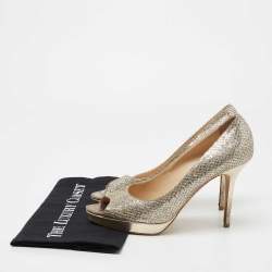 مملوكة مسبقًا Jimmy Choo Metallic Silver/Gold Glitter Peep Toe  Platform Pumps Size 38.5