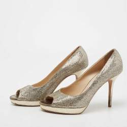 مملوكة مسبقًا Jimmy Choo Metallic Silver/Gold Glitter Peep Toe  Platform Pumps Size 38.5
