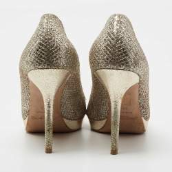مملوكة مسبقًا Jimmy Choo Metallic Silver/Gold Glitter Peep Toe  Platform Pumps Size 38.5