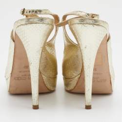 Jimmy Choo Metallic Gold Snakeskin Embossed Leather Platform Slingback Sandals Size 39