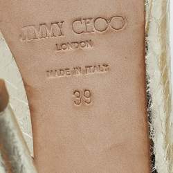 Jimmy Choo Metallic Gold Snakeskin Embossed Leather Platform Slingback Sandals Size 39