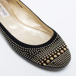 Pre Owned Jimmy Choo Black Suede Welda Studded Ballet Flats Size 38