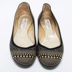 Pre Owned Jimmy Choo Black Suede Welda Studded Ballet Flats Size 38