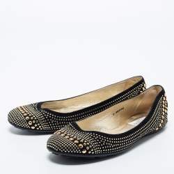 Pre Owned Jimmy Choo Black Suede Welda Studded Ballet Flats Size 38
