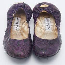 Jimmy Choo Purple/Black Python Embossed Leather Scrunch Ballet Flats Size 36.5