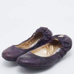 Jimmy Choo Purple/Black Python Embossed Leather Scrunch Ballet Flats Size 36.5