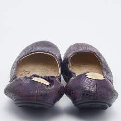 Jimmy Choo Purple/Black Python Embossed Leather Scrunch Ballet Flats Size 36.5
