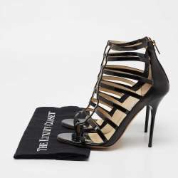 Pre Owned Jimmy Choo Black Patent Leather And Leather Gladiator Sandals Size 39.5
