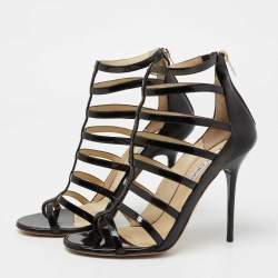 Pre Owned Jimmy Choo Black Patent Leather And Leather Gladiator Sandals Size 39.5