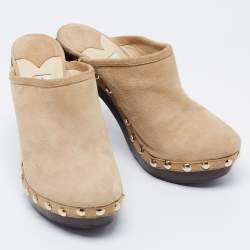 Jimmy Choo Beige Suede Studded Mules Size 37.5
