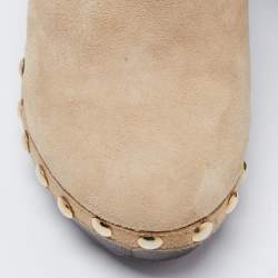 Jimmy Choo Beige Suede Studded Mules Size 37.5