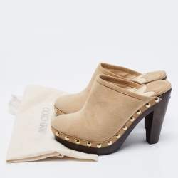 Jimmy Choo Beige Suede Studded Mules Size 37.5