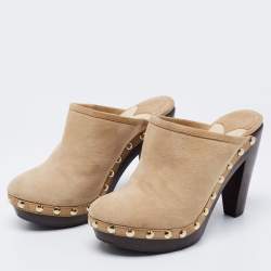 Jimmy Choo Beige Suede Studded Mules Size 37.5