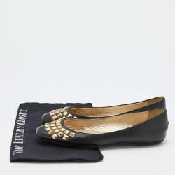 Pre Owned Jimmy Choo Black Leather Studded Ballet Flats Size 38