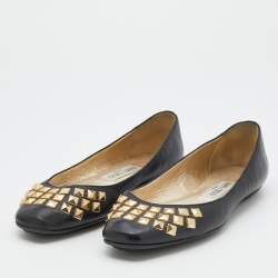 Pre Owned Jimmy Choo Black Leather Studded Ballet Flats Size 38