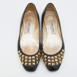 Pre Owned Jimmy Choo Black Leather Studded Ballet Flats Size 38